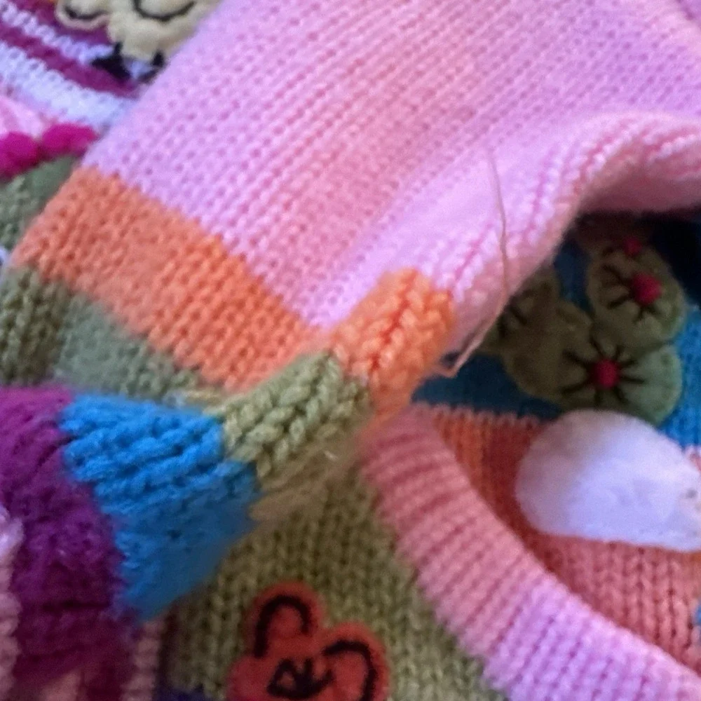 Handmade Peruvian Knit Zip Hoodie Kids 2T Multicolor Animal Landscape Sweater